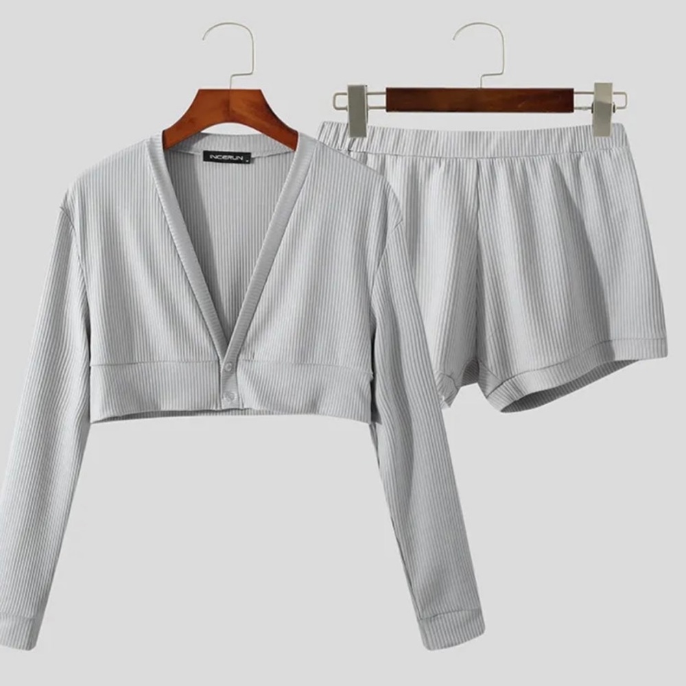 Men’s Long Sleeve Crop Top & Shorts Set